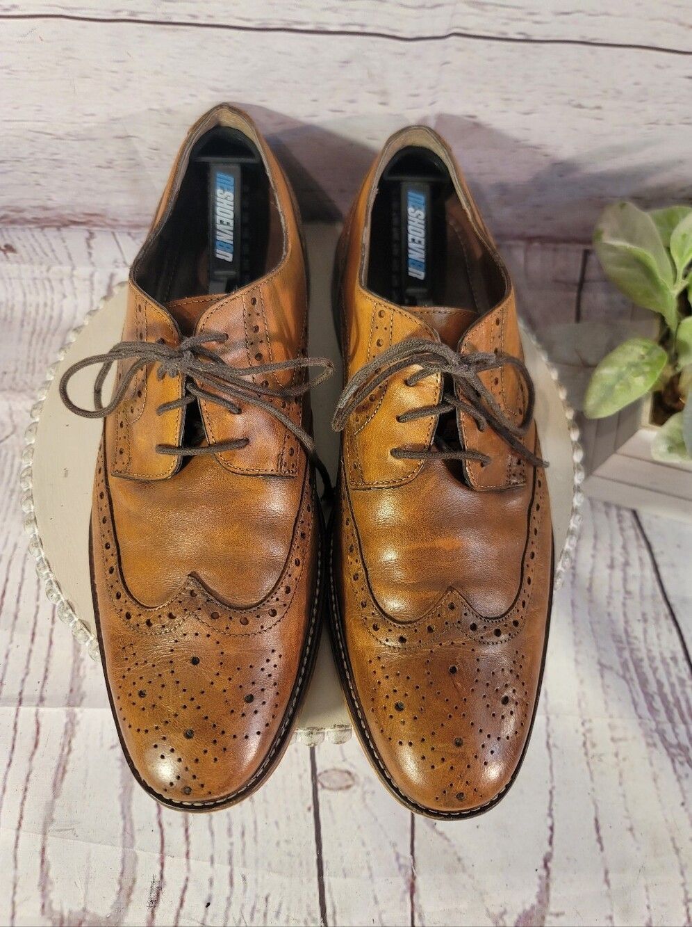 Joseph Abboud Mens Shoes Tan Brown Oxford Wingtip Brogues Size 10